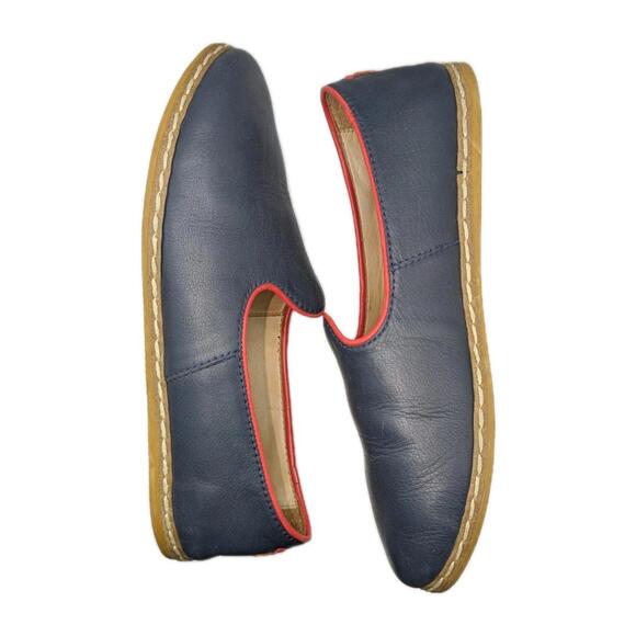 CHARIX NAVY & RED TRIM LEATHER FLAT SHOES SZ 41/US 10 MADE IN ISTANBUL - Picture 7 of 9